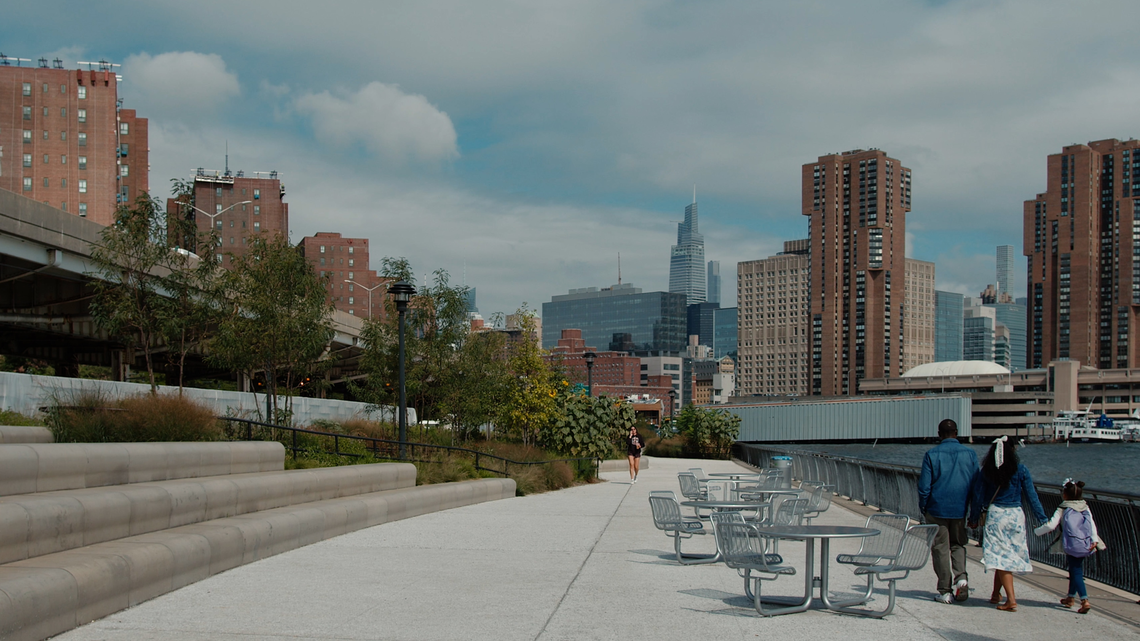 Flood protection infrastructure and parkland in Lower Manhattan, New York City.